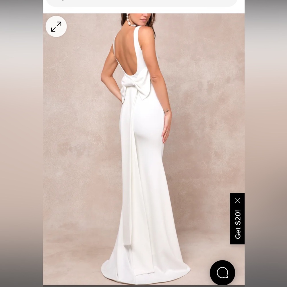 'Lulu's' loving fate white bow square neck backless maxi dress | Bridal